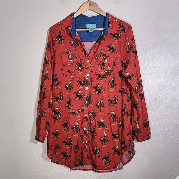 Tasha Polizzi Button-Up Shirt with Horse Print - Picture 1 of 4